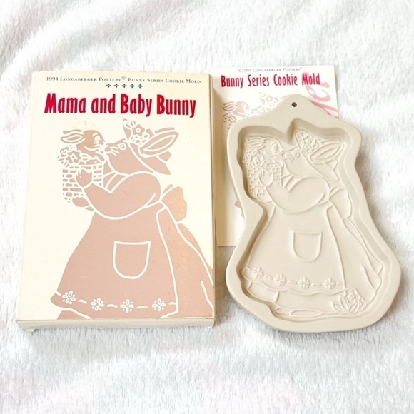 Longaberger Pottery 1994 Mama and Baby Bunny Easter Cookie Mold in Box Vintage - Picture 1 of 4